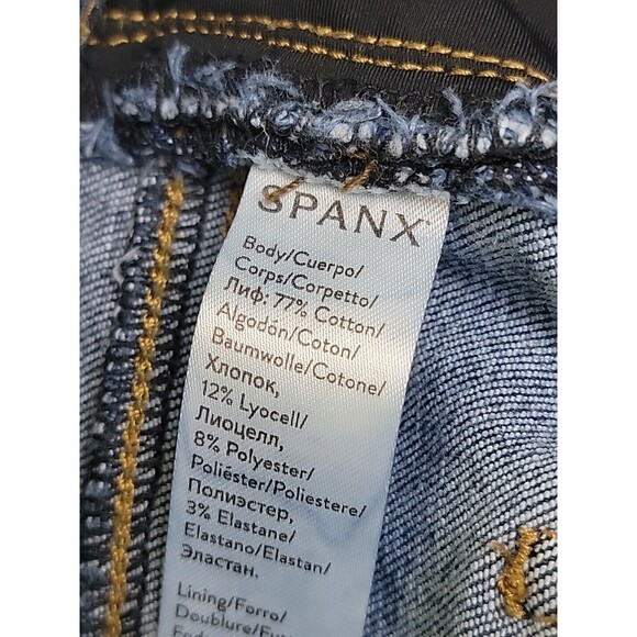 Spanx Jeans Womens Medium 28x27 Skinny High Rise Dark Disttessed Stretch Modern - Picture 12 of 14